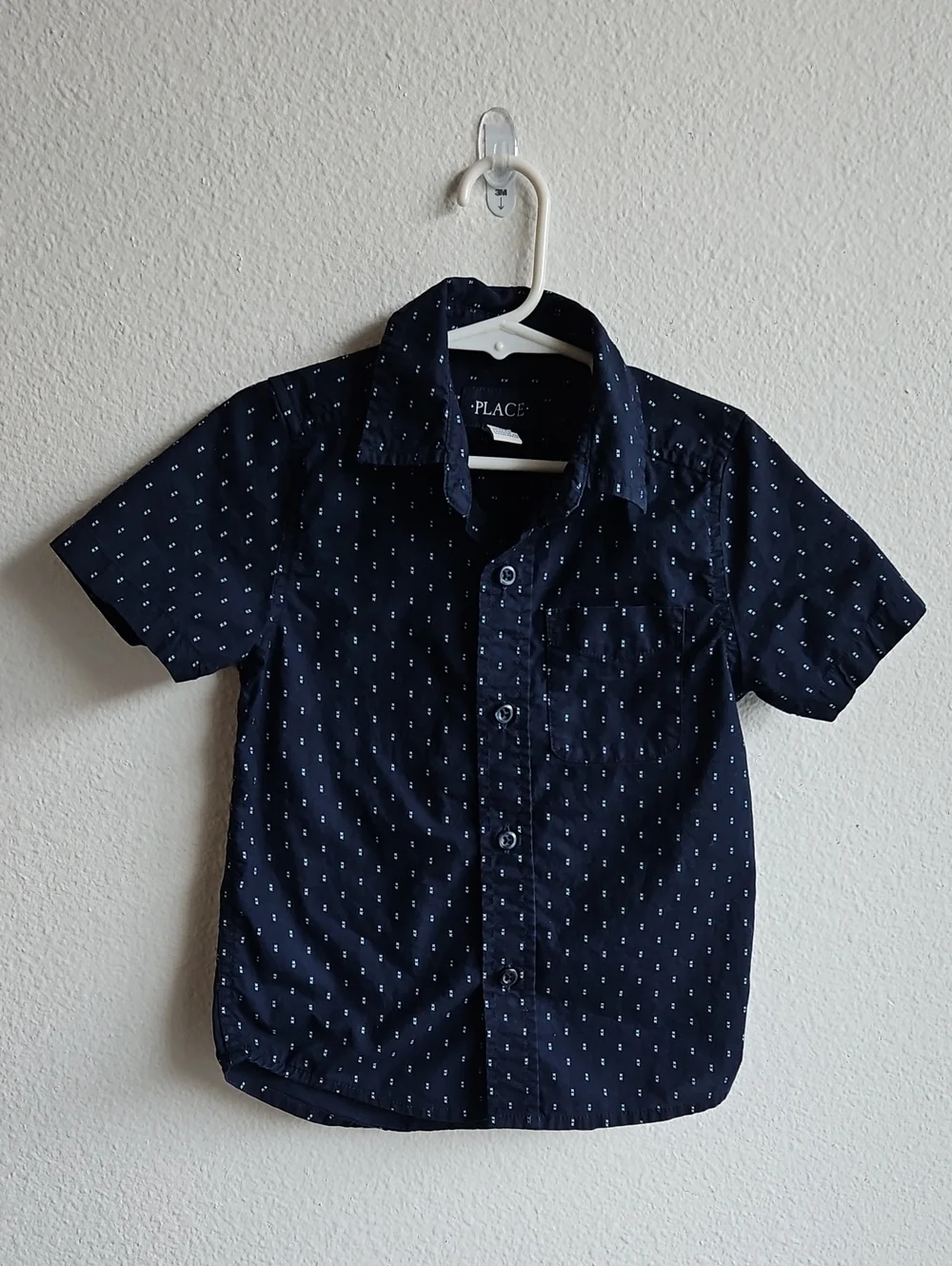 The Children's Place Navy Short-Sleeve Button-Down Shirt with Micro Print Size 4